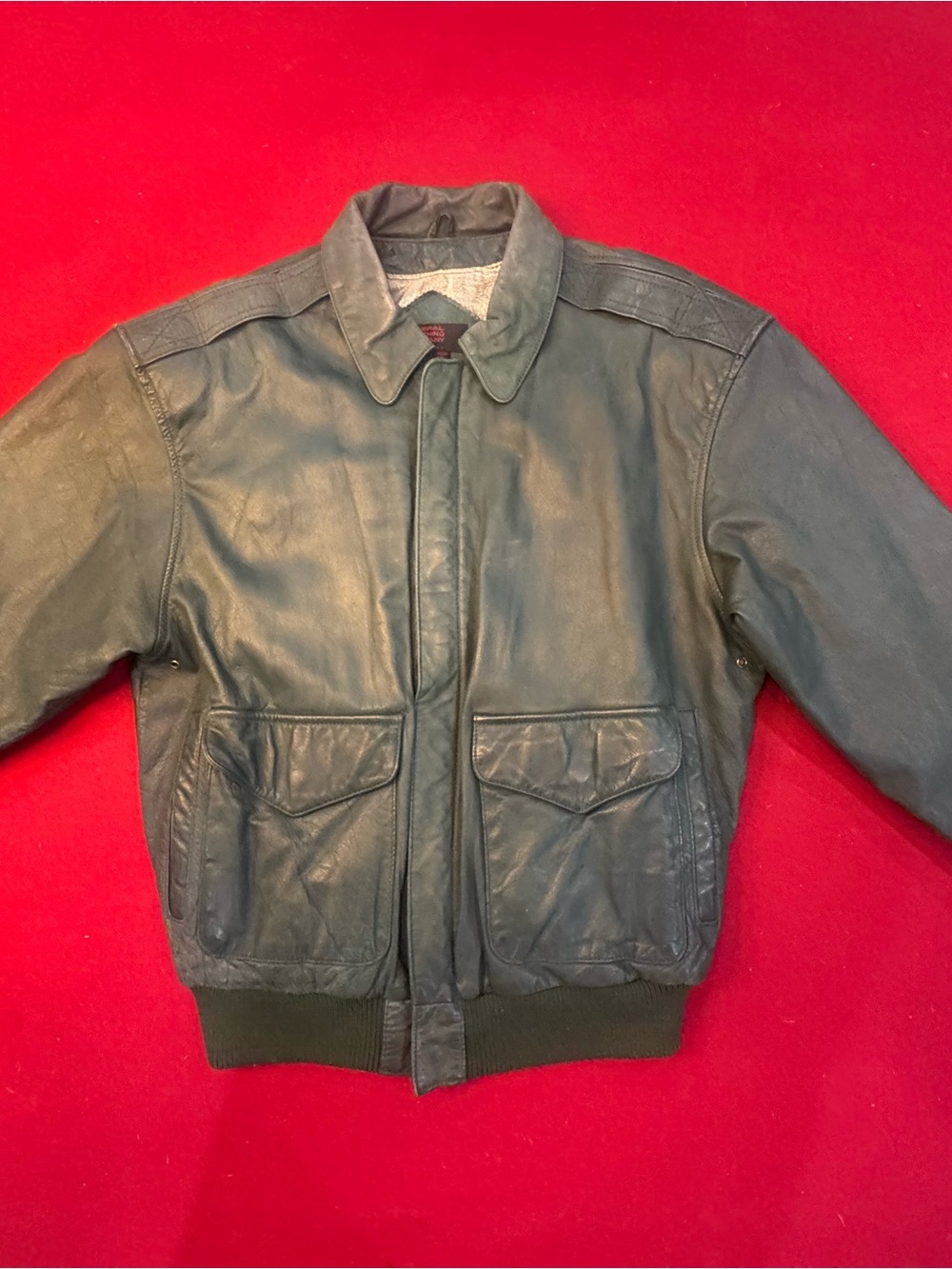 General Clothing Company LTD…Vintage Dark Green Leather Bomber Jacket Size S